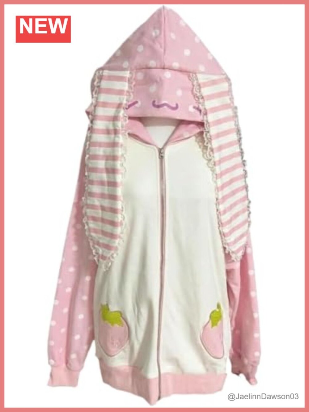 Zip Up Hoodie Bunny Ear Lace Trim Polka Dot Kawaii Y2k Jojifuku Streetwear